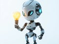 The cutest artificial intelligence assistant robot with no legs and an idea light bulb Royalty Free Stock Photo
