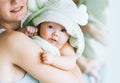 Cutest baby after bath with towel on head.