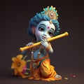 cutest 3d image of little krishna on black background generative AI