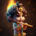 cutest 3d little krishna on black background generative AI