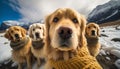 Cutest golden retriever group of friends taking selfie generative AI