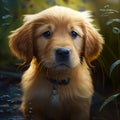 cutest little golden retriever in forest image