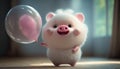 A cutest little white pig with balloon image generative AI