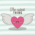 The cutest thing poster of animated heart with wings and lines colorful background