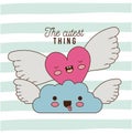 The cutest thing poster with heart and cloud with wings and colorful lines background