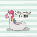 The cutest thing poster of inflatable unicorn with wings and lines colorful background