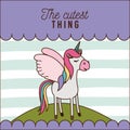 The cutest thing poster of unicorn over hill and lines colorful background