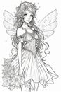 cutest young beautiful fairy black and white image generative AI