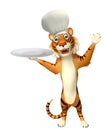 CuteTiger cartoon character with chef hat and dinner plate Royalty Free Stock Photo