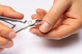 Cuticle removal tool. Cut manicure at home. Royalty Free Stock Photo