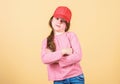 Cutie in cap. Modern fashion. Stylish accessory. Kids fashion. Feeling confident with this cap. Girl cute child wear cap