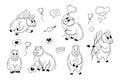 Cutie capybaras hand drawn doodles set