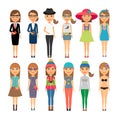 Cutie cartoon fashion girls in colorful clothes Royalty Free Stock Photo