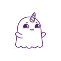 Cutie friendly ghost like unicorn isolated on white background