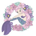 CUTIE Mermaid Princess Wreath Tropical Vector Illustration Set