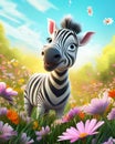 The cutie zebra in the field with the sunny sky in the background