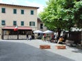 Cutigliano, Tuscany, Italy, central square of the town with tourists