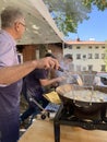 Fried mushrooms feast in Cutigliano.Cutigliano, Tuscany, Italy, October 14th, 2018.