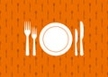 Cutlery background. Seamless kitchen pattern with fork, knife, plate. Silverware utensil for lunch, dinner in restaurant. Texture Royalty Free Stock Photo