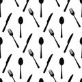 Cutlery black silhouette vector seamless pattern.