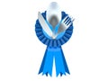 Cutlery with blue award ribbon