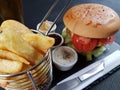 Cutlery burger sauces plate chips metalbasket