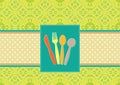 Cutlery card with damask background Royalty Free Stock Photo