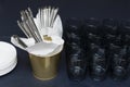 Cutlery and dark drinking glasses on the table, selective focus. Table setting for holiday Royalty Free Stock Photo