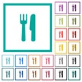 Cutlery flat color icons with quadrant frames