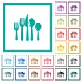 Cutlery flat color icons with quadrant frames