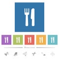 Cutlery flat white icons in square backgrounds