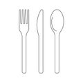 Cutlery fork, knife and spoon for food, icon outline. Cutlery for lanch, dish. Sign for menu cafe or restaurant. Vector Royalty Free Stock Photo