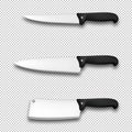 Cutlery icon set - vector realistic diffrent kitchen knives closeup isolated Royalty Free Stock Photo