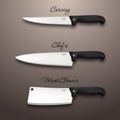 Cutlery icon set - vector realistic kitchen knives . Design template in EPS10. Royalty Free Stock Photo