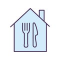 Cutlery inside house line and fill style icon vector design