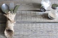 Cutlery kitchenware on old wooden boards background Royalty Free Stock Photo