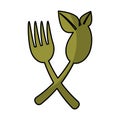 Cutlery with leafs healthy food