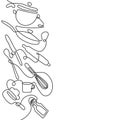 Cutlery line art background. One line drawing of different kitchen utensils. Vector