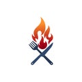 Cutlery logo and fire design vector, restaurant logos