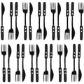 Cutlery pattern. Fork and knife vector background. Hand drawn doodle vector illustration. Black and white sketch cutlery