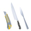 The cutlery set: cooking knife, table knife and construction knife.