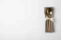 Cutlery set for festive table on white background Royalty Free Stock Photo