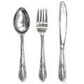 Cutlery set fork, spoon, knife, cooking, table setting hand drawn vector illustration realistic sketch Royalty Free Stock Photo