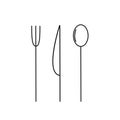 Cutlery set knife spoon and fork. Slim black outline silhouette. Vector Royalty Free Stock Photo