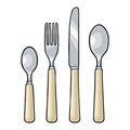 Cutlery set with knifes, spoons and fork. Vector vintage engraving Royalty Free Stock Photo