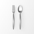 Cutlery Set of Silver Fork and Spoon Top View Isolated on White Background. Table Setting Royalty Free Stock Photo