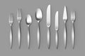 Cutlery Set of Silver Forks Spoons and Knifes. Table Setting Royalty Free Stock Photo