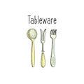 Cutlery set spoon, fork and knife. Sketch vector illustration Royalty Free Stock Photo