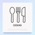 Cutlery set: spoon, fork, knife thin line icon. Modern vector illustration Royalty Free Stock Photo