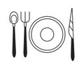 Cutlery setting black and white 2D cartoon object